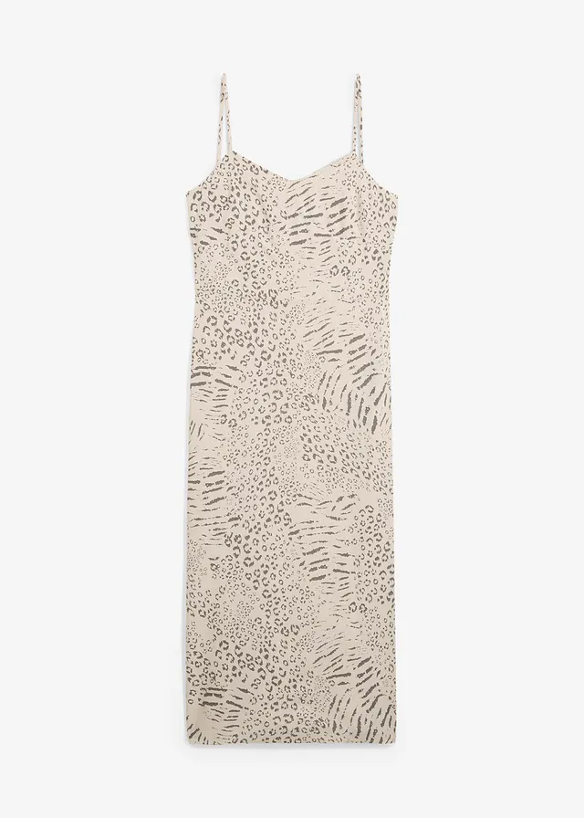 Jurk met spaghettibandjes van soepele viscose, Kleur: sand luipaardprint