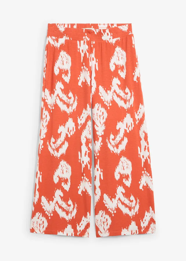 Pantalon en jersey viscose, Couleur: rouge cannelle/blanc cassé