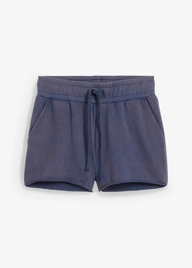 Short en molleton de coton mélangé, Couleur: bleu profond délavé
