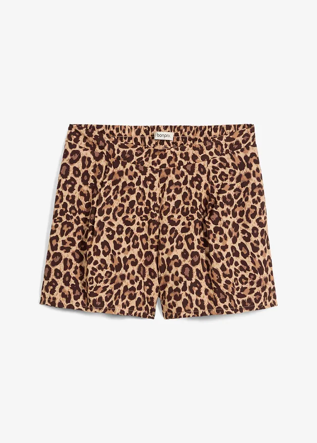 Short van zachte viscose, Kleur: donkerbruin luipaardprint