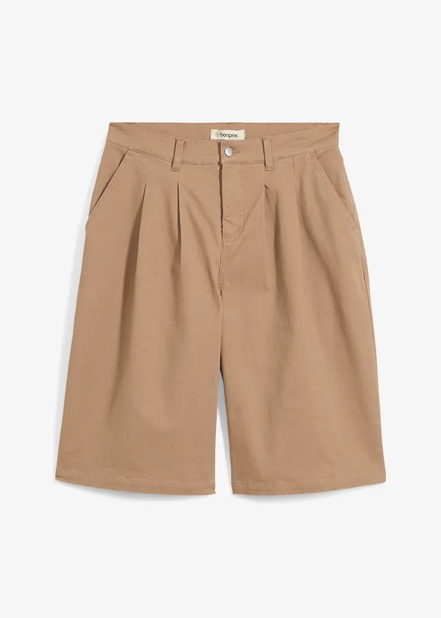 Bermuda long en toile de coton extensible, Couleur: taupe