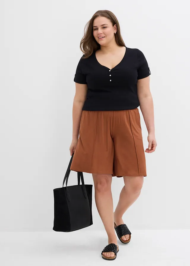 Bermuda en jersey à taille élastiquée, Couleur: brique