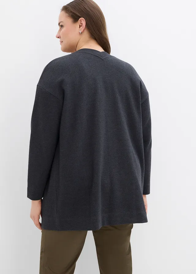 Lang sweatvest in een zachte katoenmix, Kleur: antraciet gemêleerd
