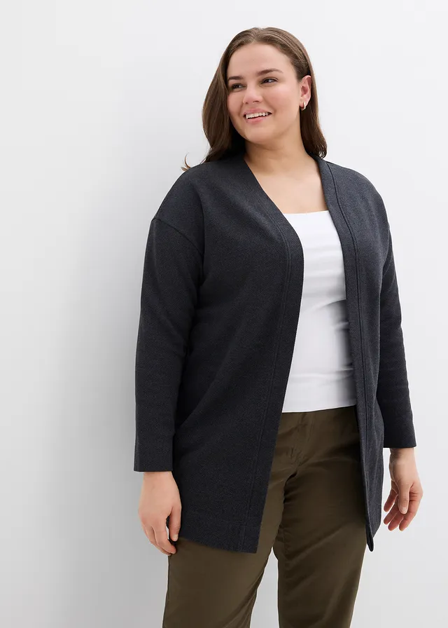 Gilet long en sweat doux, Couleur: anthracite chiné