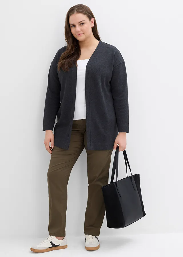 Lang sweatvest in een zachte katoenmix, Kleur: antraciet gemêleerd