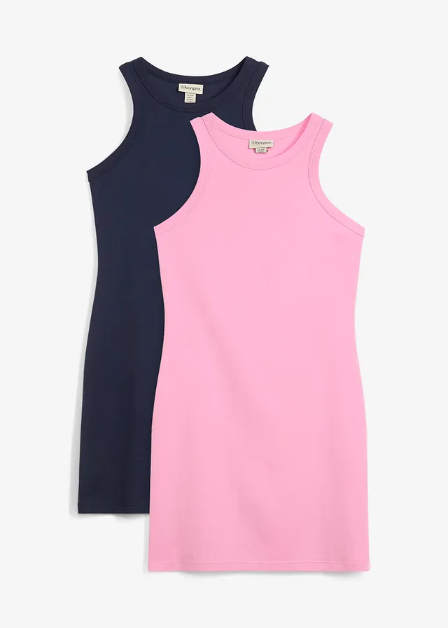 Rochie cu bretele din bumbac 100% cu textură interlock (set/ 2 buc.)