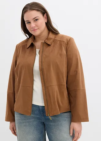 Bunda z umělé velurové kůže, barva: hnědá barva koření