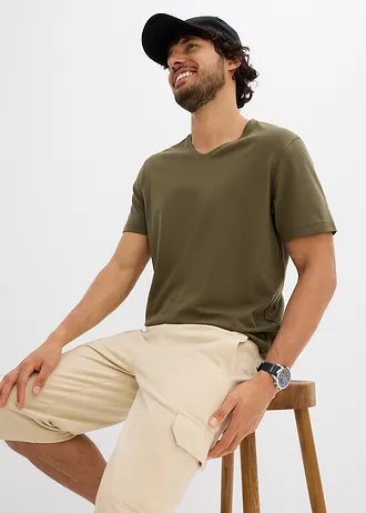 Lot de 3 T-shirts col V • roseau mat + olive foncé + anthracite • Boutique bonprix