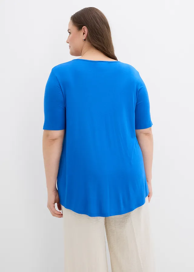 T-shirt long en viscose douce, Couleur: bleu arctique