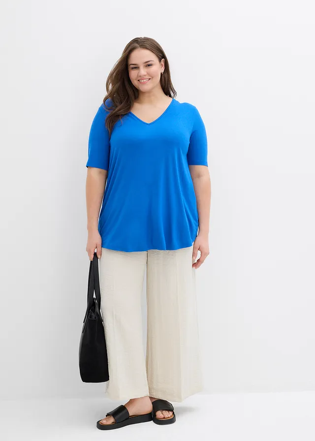 T-shirt long en viscose douce, Couleur: bleu arctique