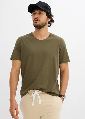 Lot de 3 T-shirts col V • roseau mat + olive foncé + anthracite • Boutique bonprix