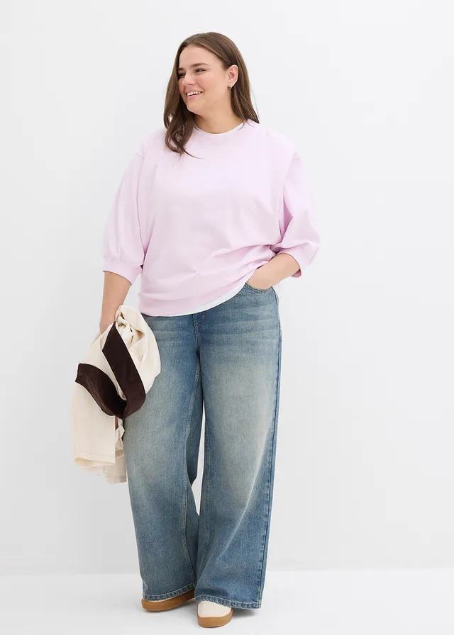 Oversized sweater van puur katoen, Kleur: lila poudre