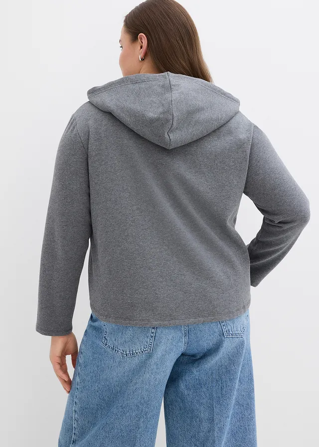 Sweat zippé à capuche avec polyester recyclé, Couleur: gris chiné