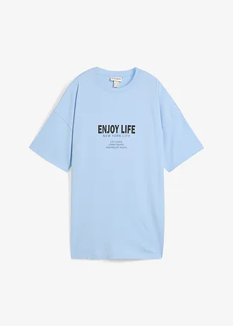 Oversized shirt van puur biologisch katoen, Kleur: lichtblauw met print