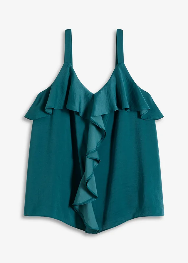 Top à bretelles fines en satin brillant, Couleur: vert poivre