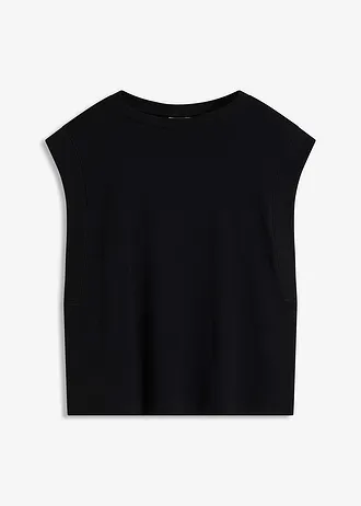 Top oversized cu inserție ripsată la mâneci • negru • magazin bonprix