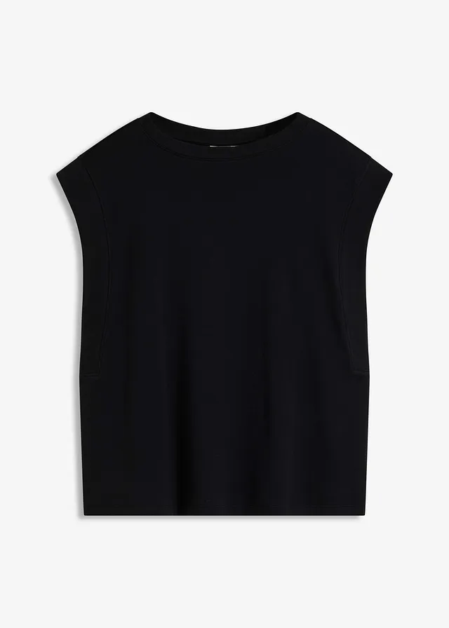 Top oversize avec mancherons en bord-côte • noir • Boutique bonprix