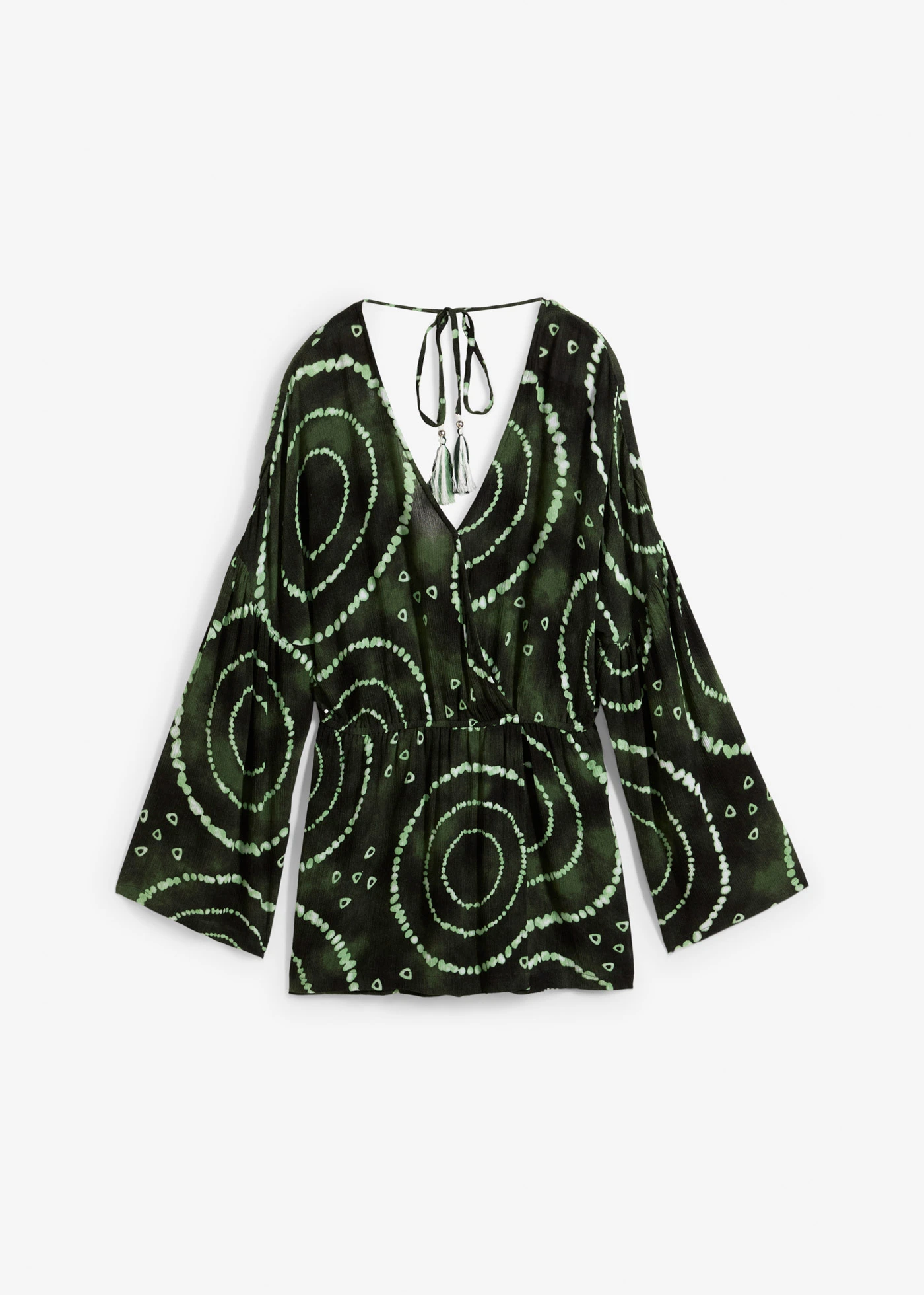 Krátký overal ze splývavé viskózy • petrolejovo-bílá s potiskem • bonprix obchod