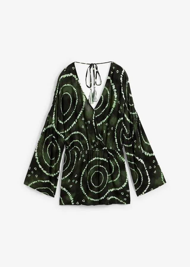 Krátký overal ze splývavé viskózy • petrolejovo-bílá s potiskem • bonprix obchod