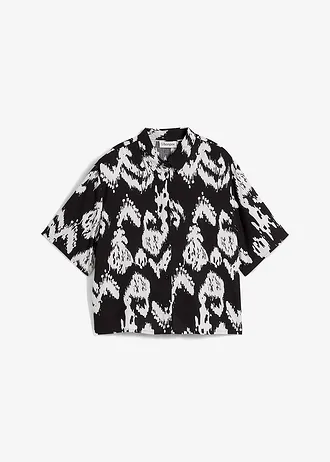 Viscose blouse met korte mouwen, Kleur: zwart-wolwit gedessineerd