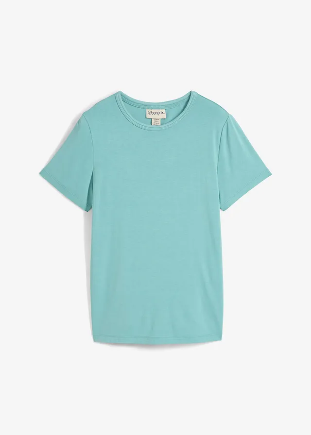T-shirt van soepele viscose, Kleur: lichtturkoois