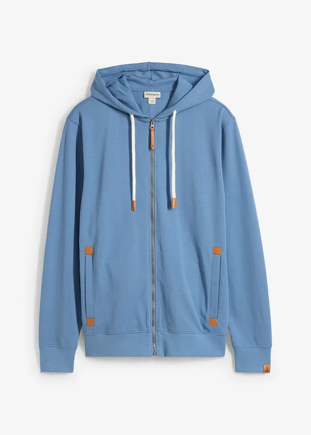 Sweat zippé à capuche et détails enduits, Couleur: bleu gris