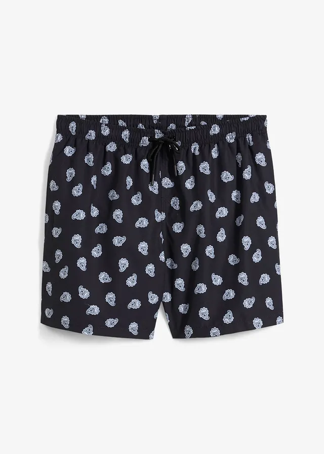 Bermuda de bain homme, Couleur: noir/écru paisley