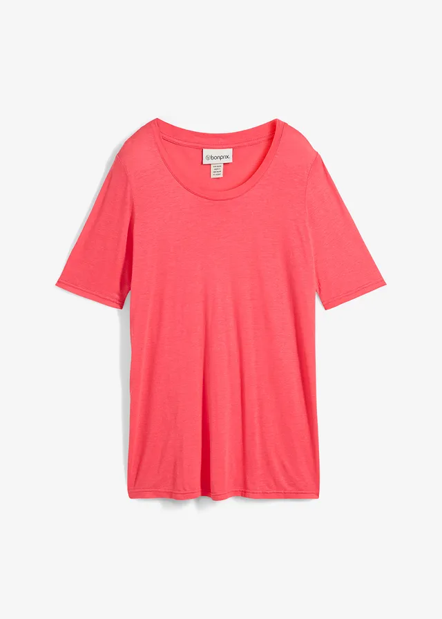 T-shirt long en viscose douce, Couleur: rose paradis