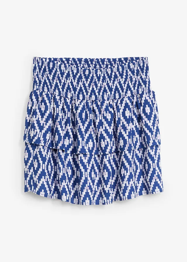 Minirok van soepele viscose, Kleur: gletsjerblauw-wit grafisch