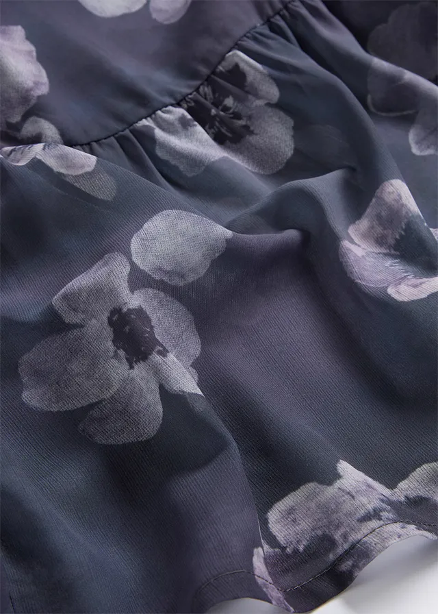 Korte chiffon jurk • donkergrijs gebloemd • product-page.page-title-suffix