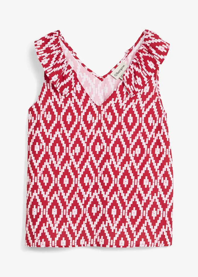 Blouse sans manches en viscose fluide, Couleur: rouge-rose fumé-rouge-blanc graphique