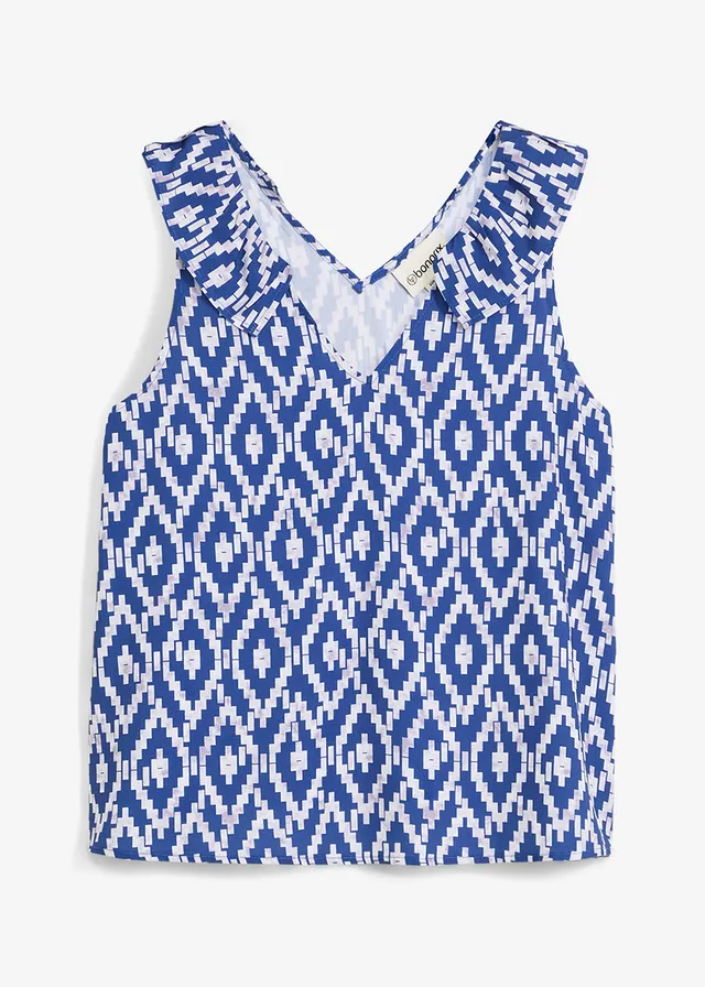 Blouse sans manches en viscose fluide, Couleur: bleu glacier-bleu marine-blanc graphique
