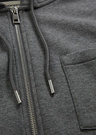 Bluza rozpinana z kapturem, z poliestrem z recyklingu • szary melanż • sklep bonprix