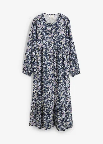 Rochie-bluză din viscoză, culoare: bleu-bleumarin-liliachiu-kaki new-alb-crem înflorat