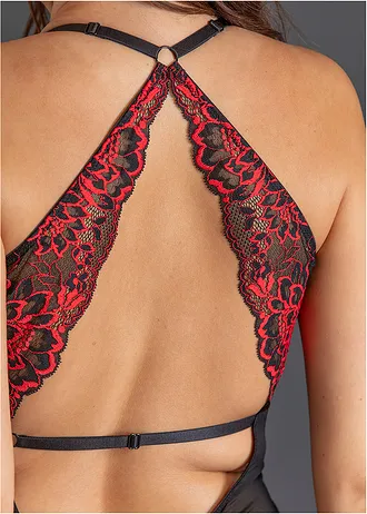 Body s tangami ouvert • černo-sytě červená • bonprix obchod