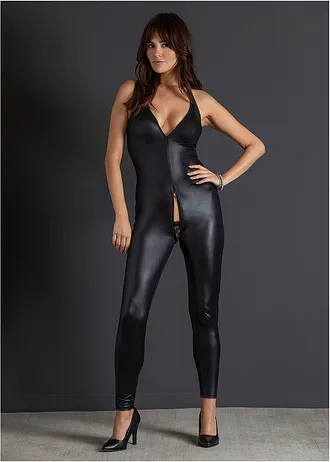 Combinaison wet look ouverte • noir • Boutique bonprix