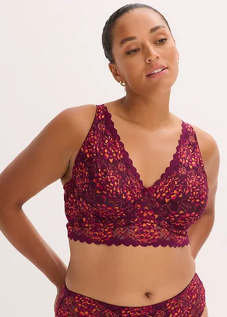 Zmenšovací podprsenka z jemné krajky, barva: bobulovo-pink-oranžová