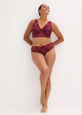 Zmenšovací podprsenka z jemné krajky, barva: bobulovo-pink-oranžová