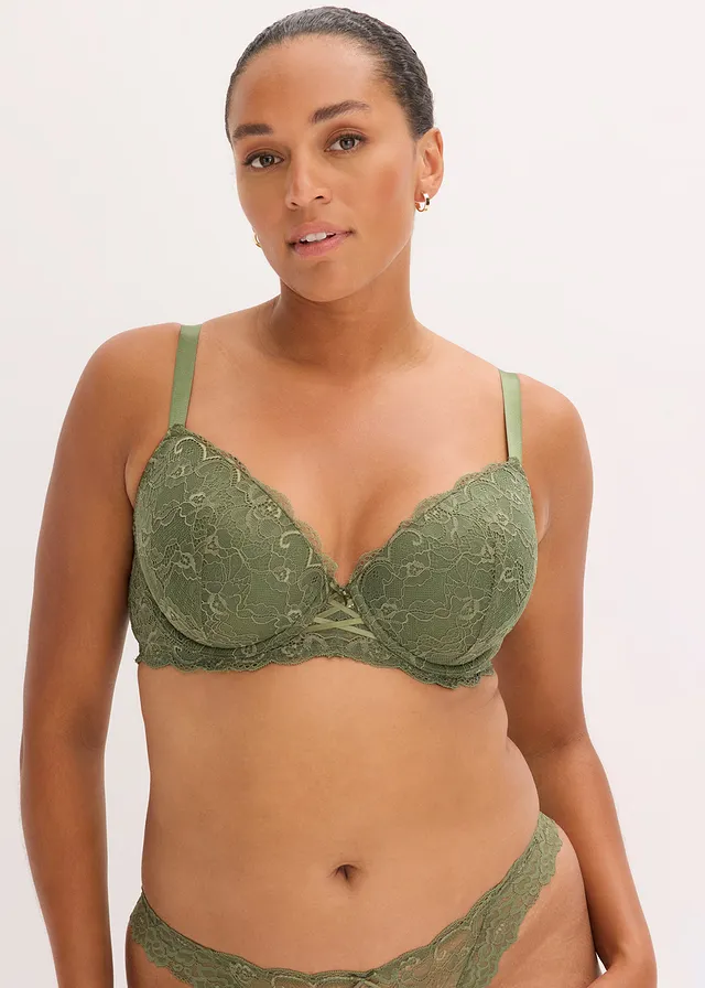 Soutien-gorge à coques et dentelle, Couleur: kaki foncé