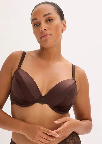 Voorgevormde bh met glanseffect, Kleur: donkerbruin