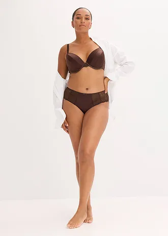 Vyztužená podprsenka s luxusním lesklým efektem, barva: tmavě hnědá