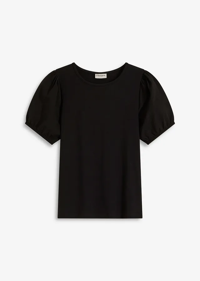 Bluză tricot cu mâneci, din poplin de bumbac
