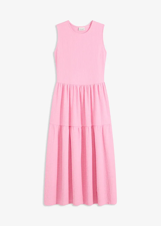 Robe midi en jersey texturé avec découpe dos, Couleur: rose