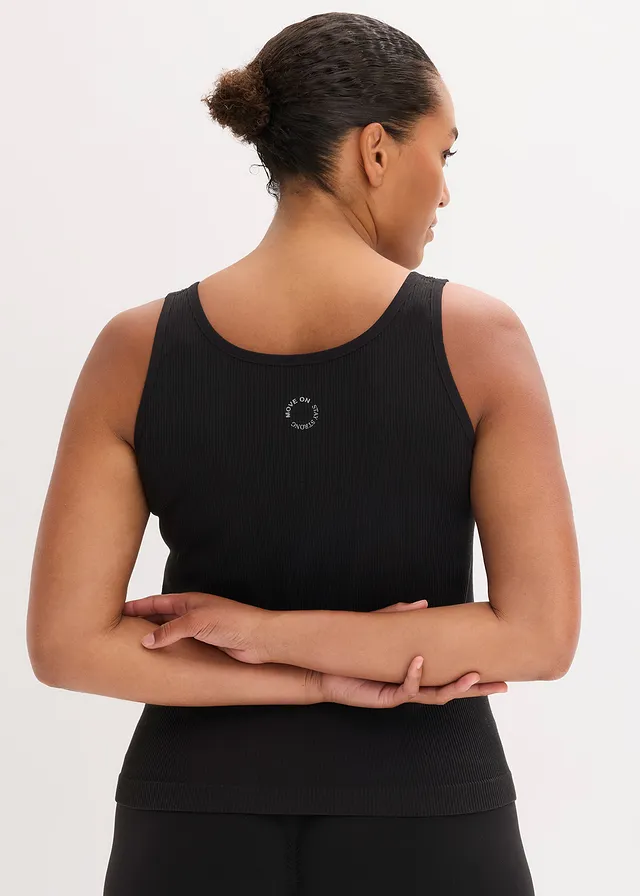 Seamless longtop van ribstof, Kleur: zwart