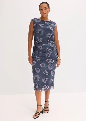 Midi jurk, Kleur: antraciet gebloemd