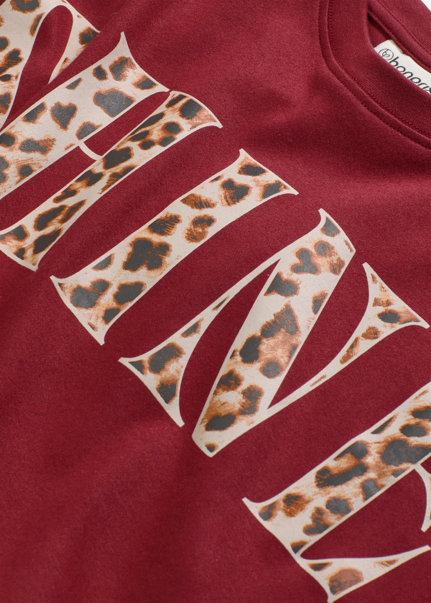 Cropped T-shirt van biologisch katoen • pruimrood luipaardprint • bonprix online shop