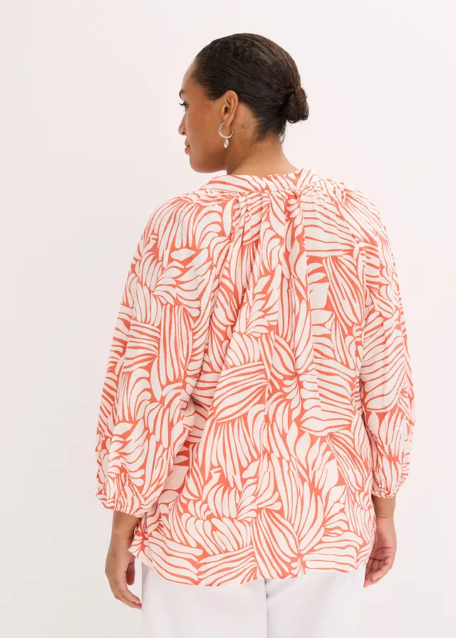 Tuniekblouse, Kleur: terracotta-wolwit gedessineerd