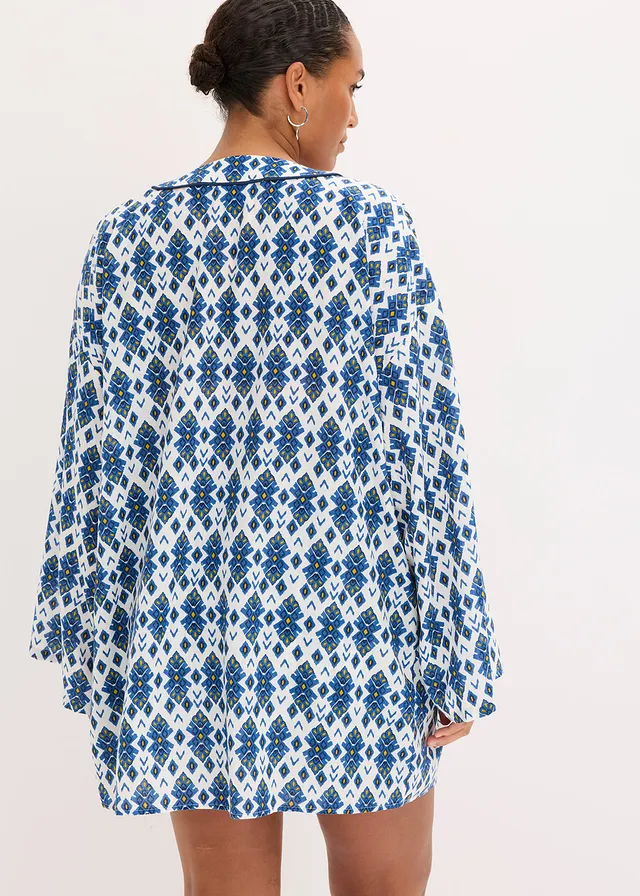 Kimono blouse, Kleur: wit-blauw gedessineerd