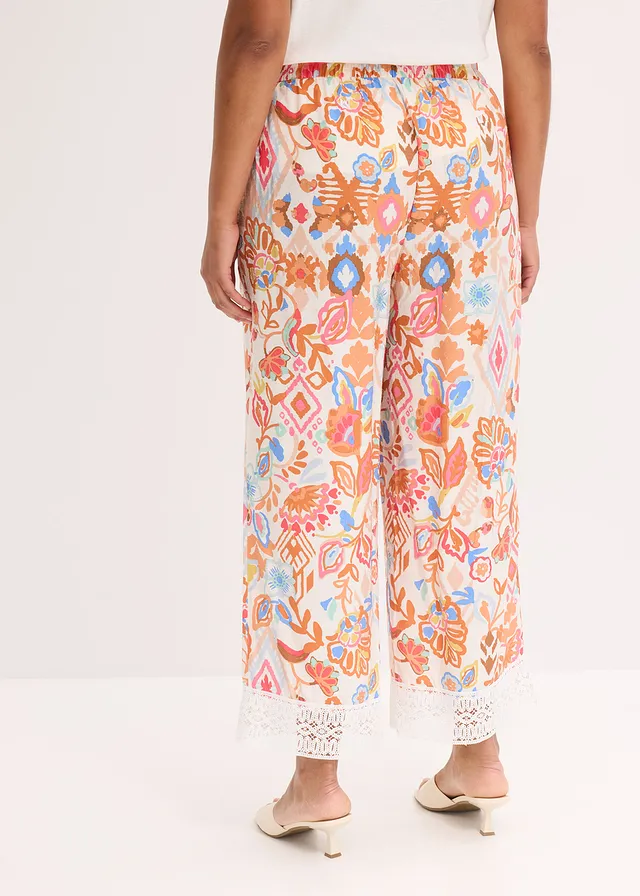 Pantalon avec bordure dentelle, Couleur: écru imprimé