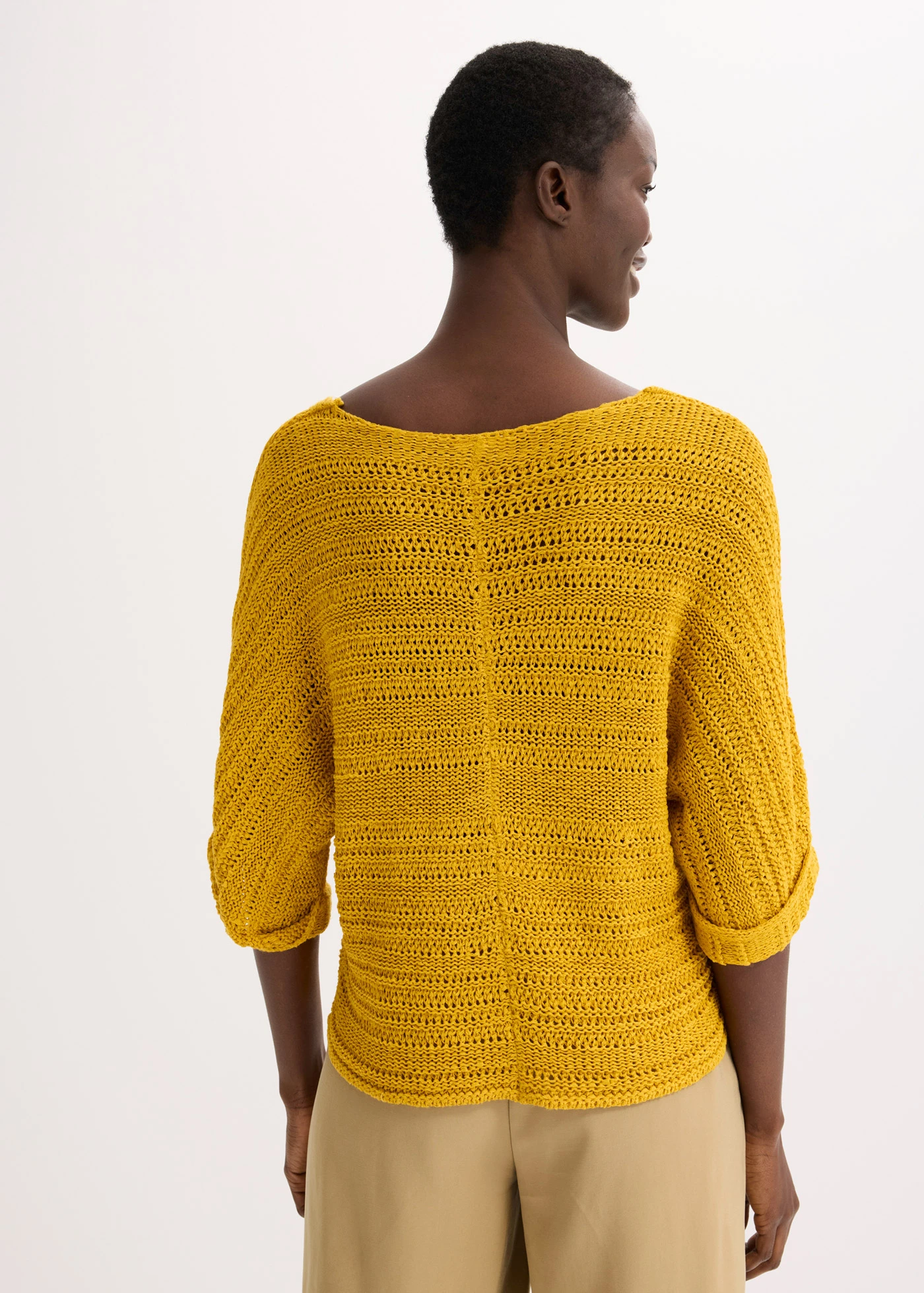 Gebreide trui met bandgaren • okergoud • bonprix online shop